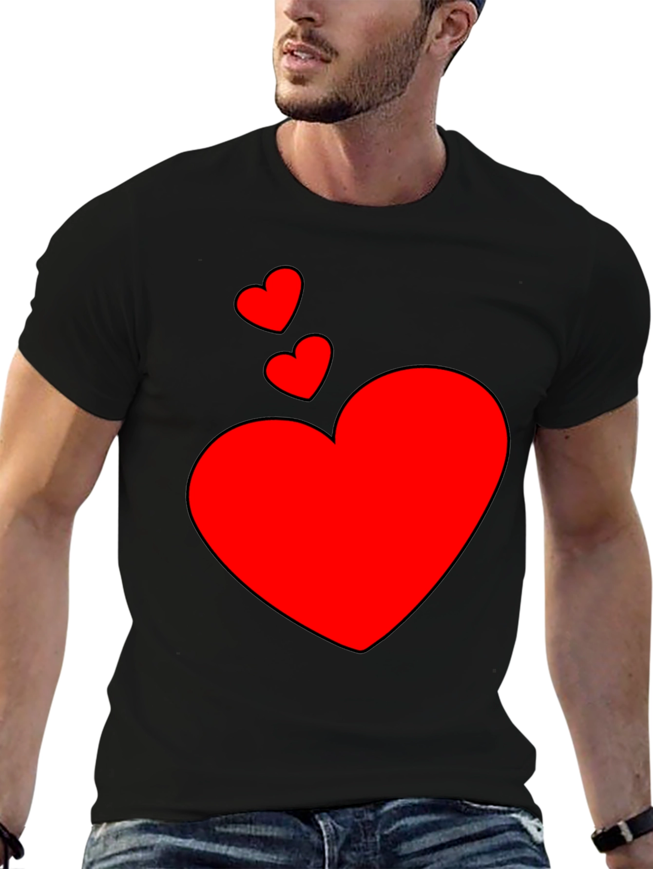 Heart Print Black T-Shirt - Casual Style
