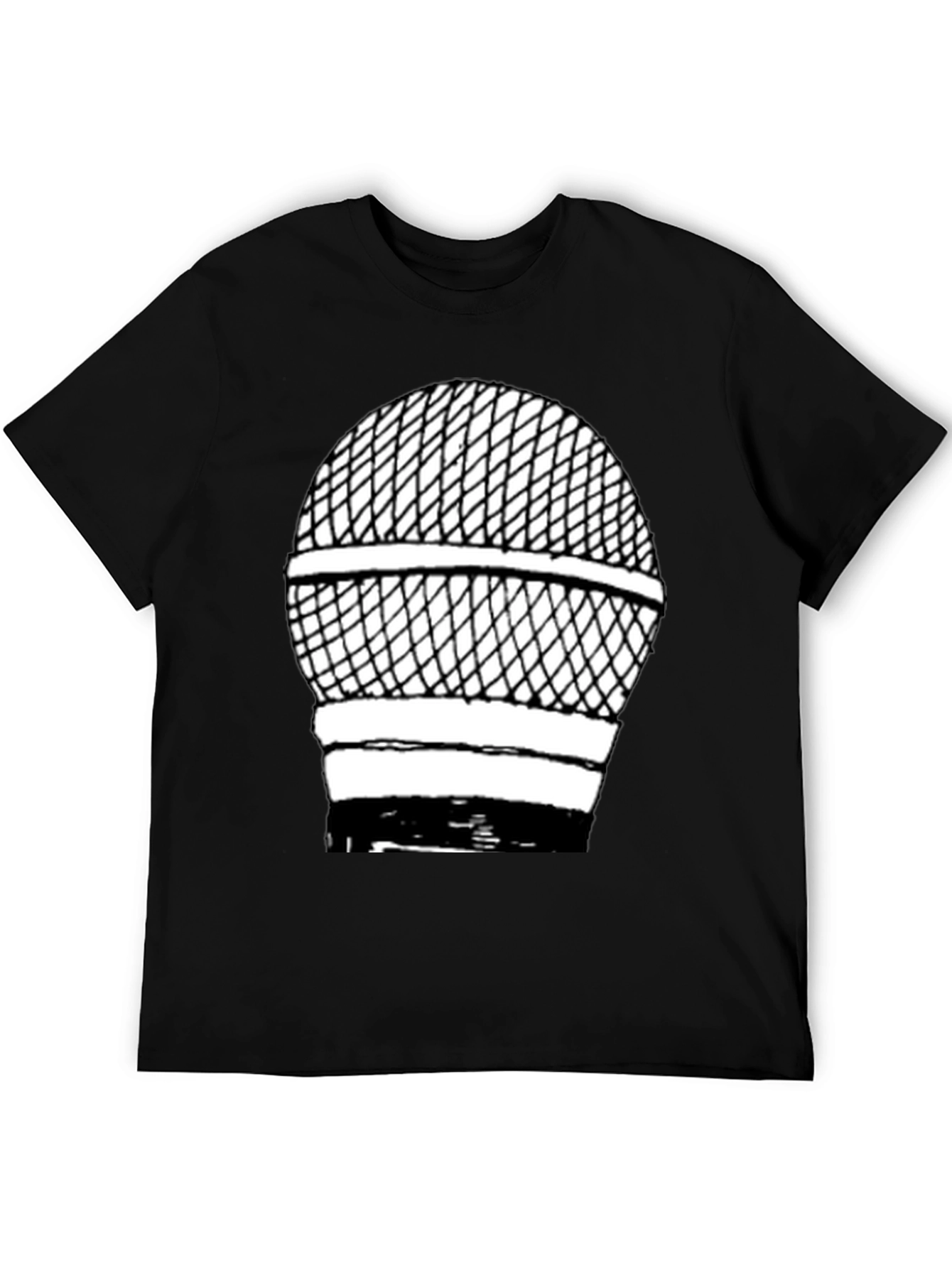 Retro Microphone Graphic Tee - Black Cotton Shirt