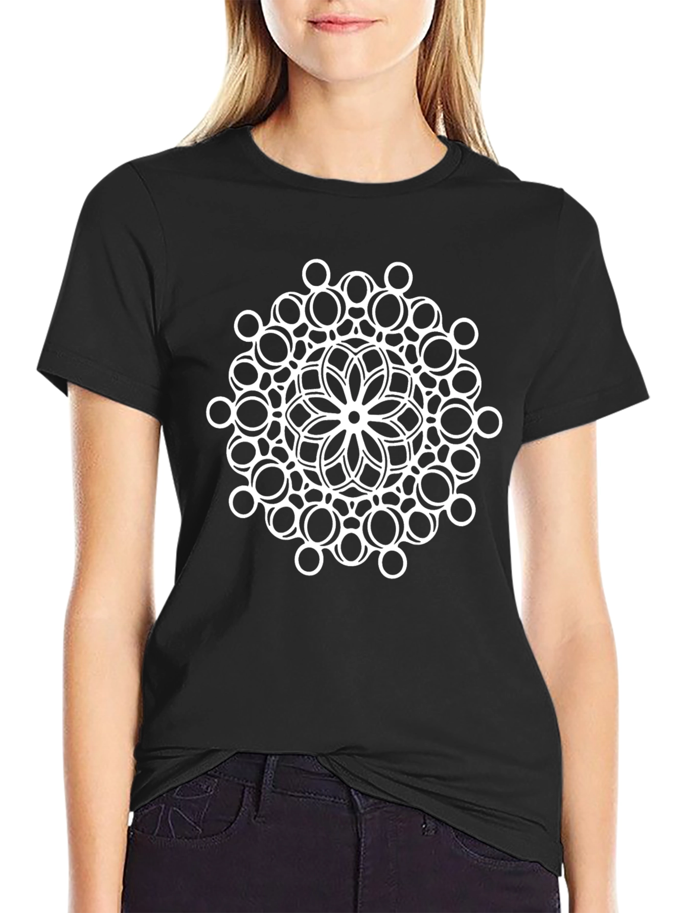 Geometric Mandala Graphic Black T-Shirt