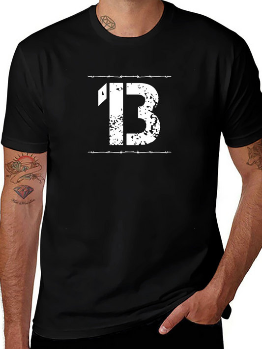 Grungy 13 Graphic Tee - Black Cotton Blend T-Shirt