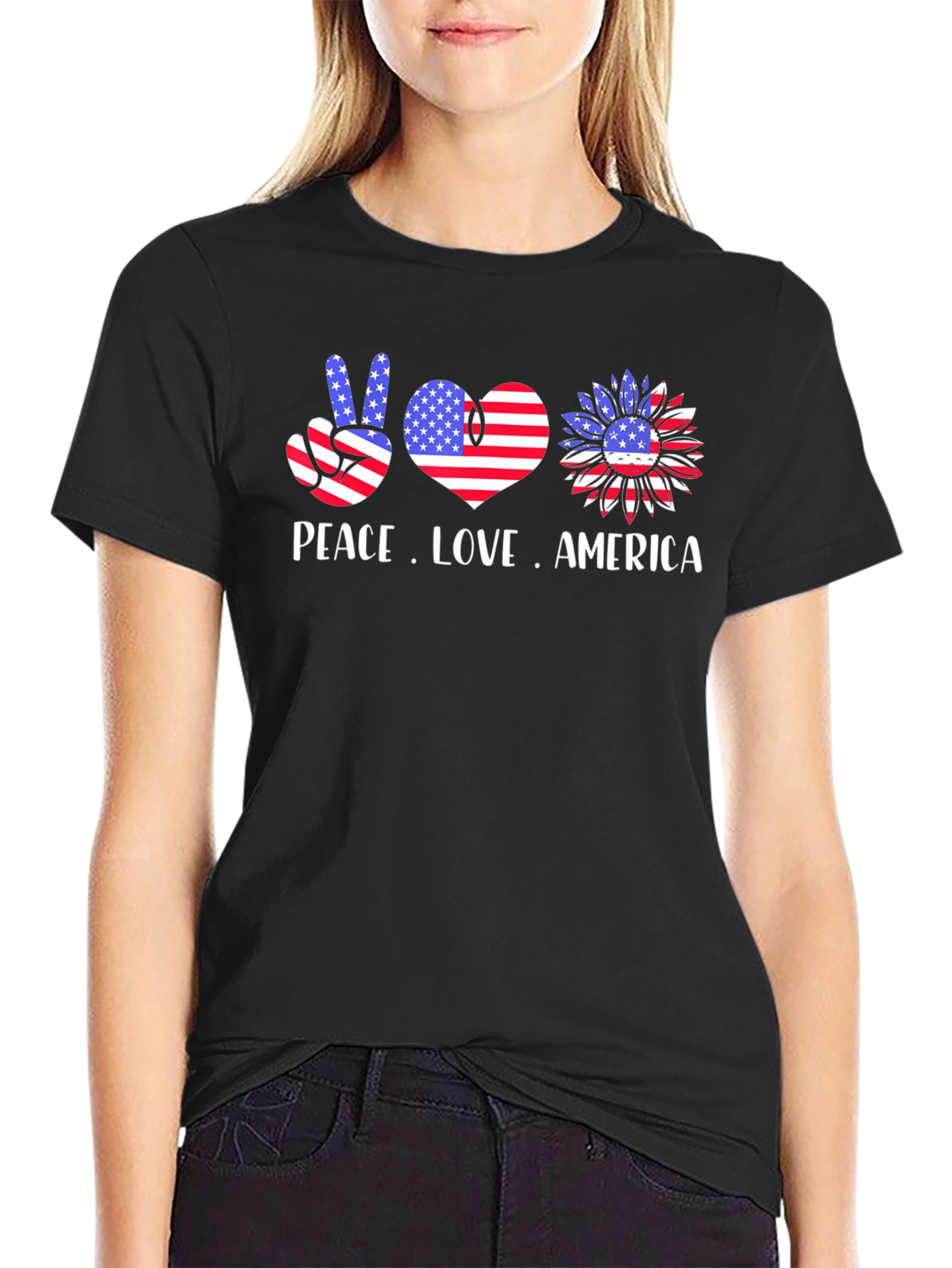 Peace Love America T-Shirt Patriotic USA Flag Tee