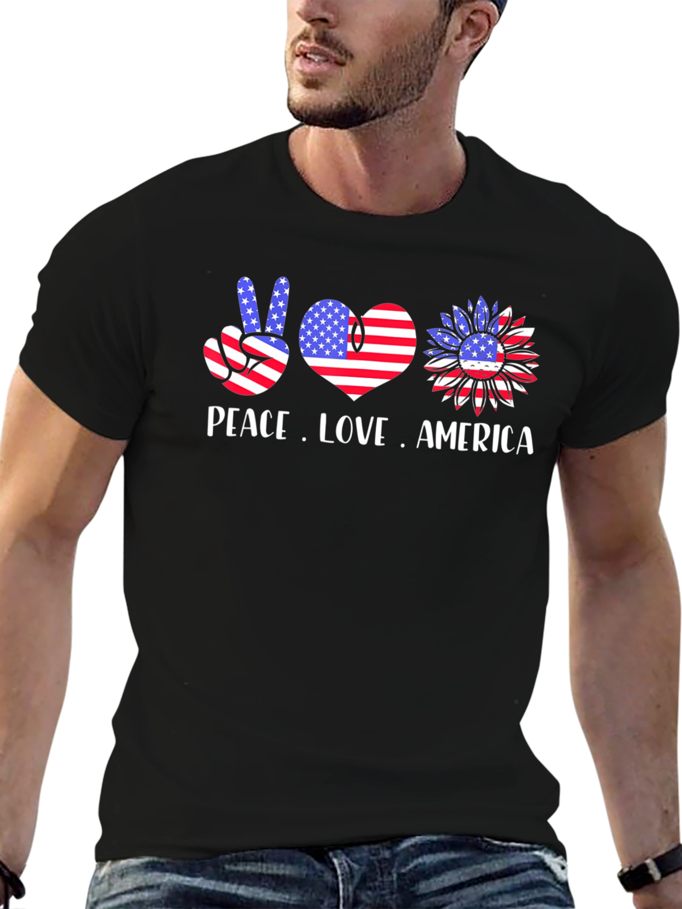 Peace Love America T-Shirt Patriotic USA Flag Tee