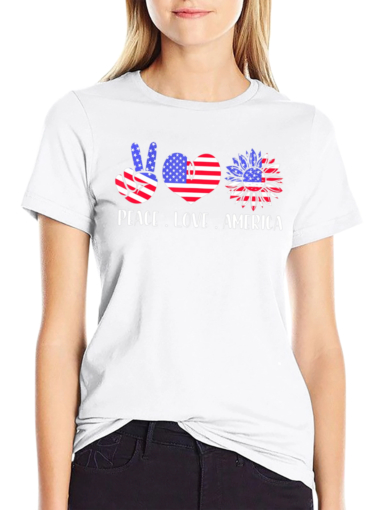 Peace Love America T-Shirt Patriotic USA Flag Tee