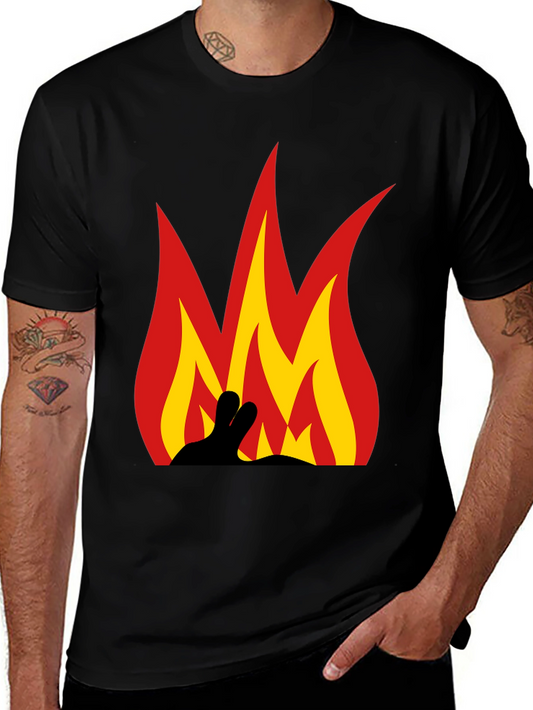 Fiery Rabbit Graphic Tee - Black Cotton Blend