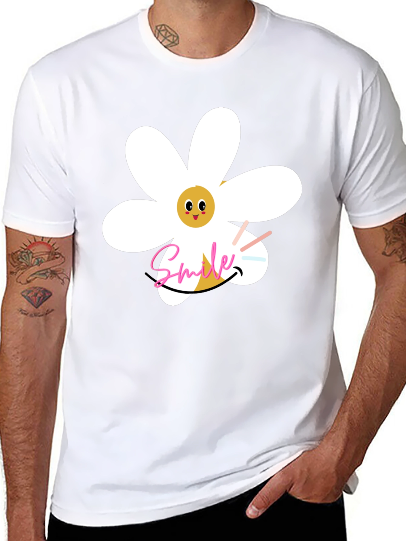 Smile Daisy Graphic Black T-Shirt
