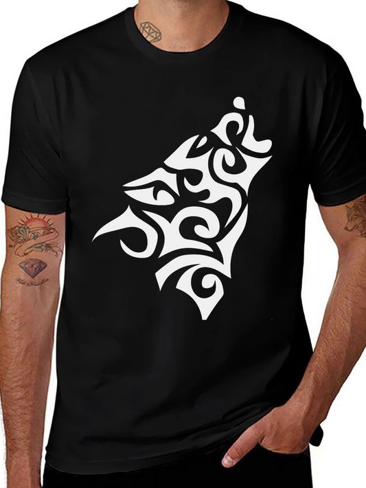 Black Tribal Wolf Graphic Tee - Mens Fashion