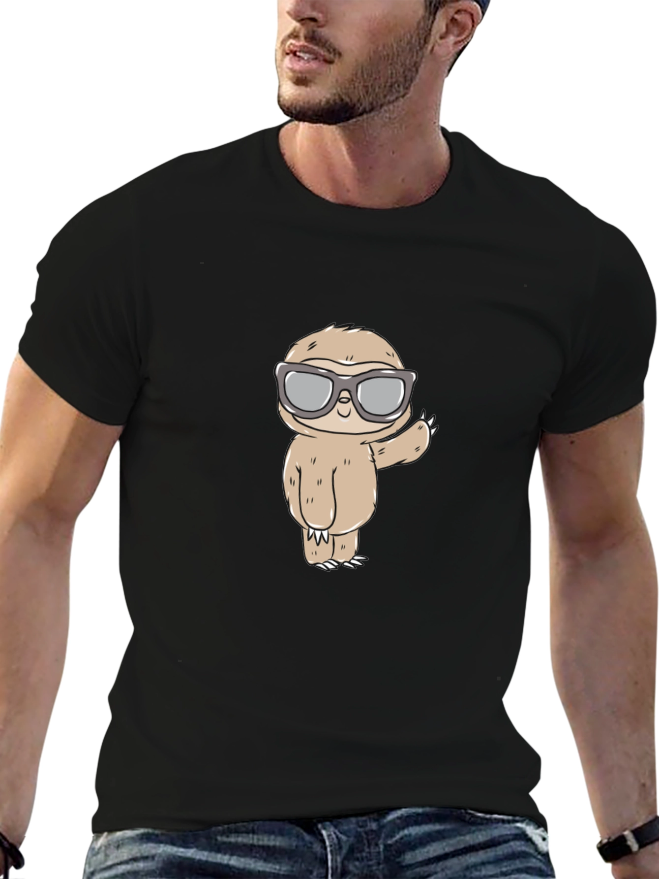 Sloth with Shades Graphic Tee - Mens Black T-Shirt