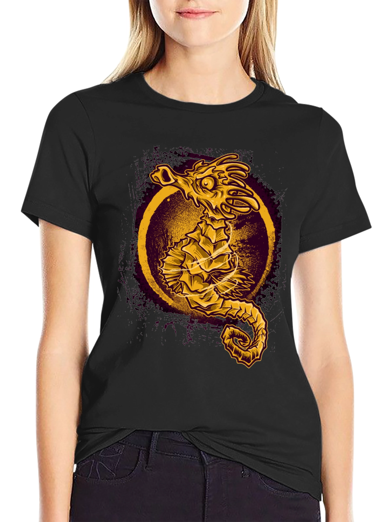 Sea Dragon Graphic Tee - Black Cotton Shirt