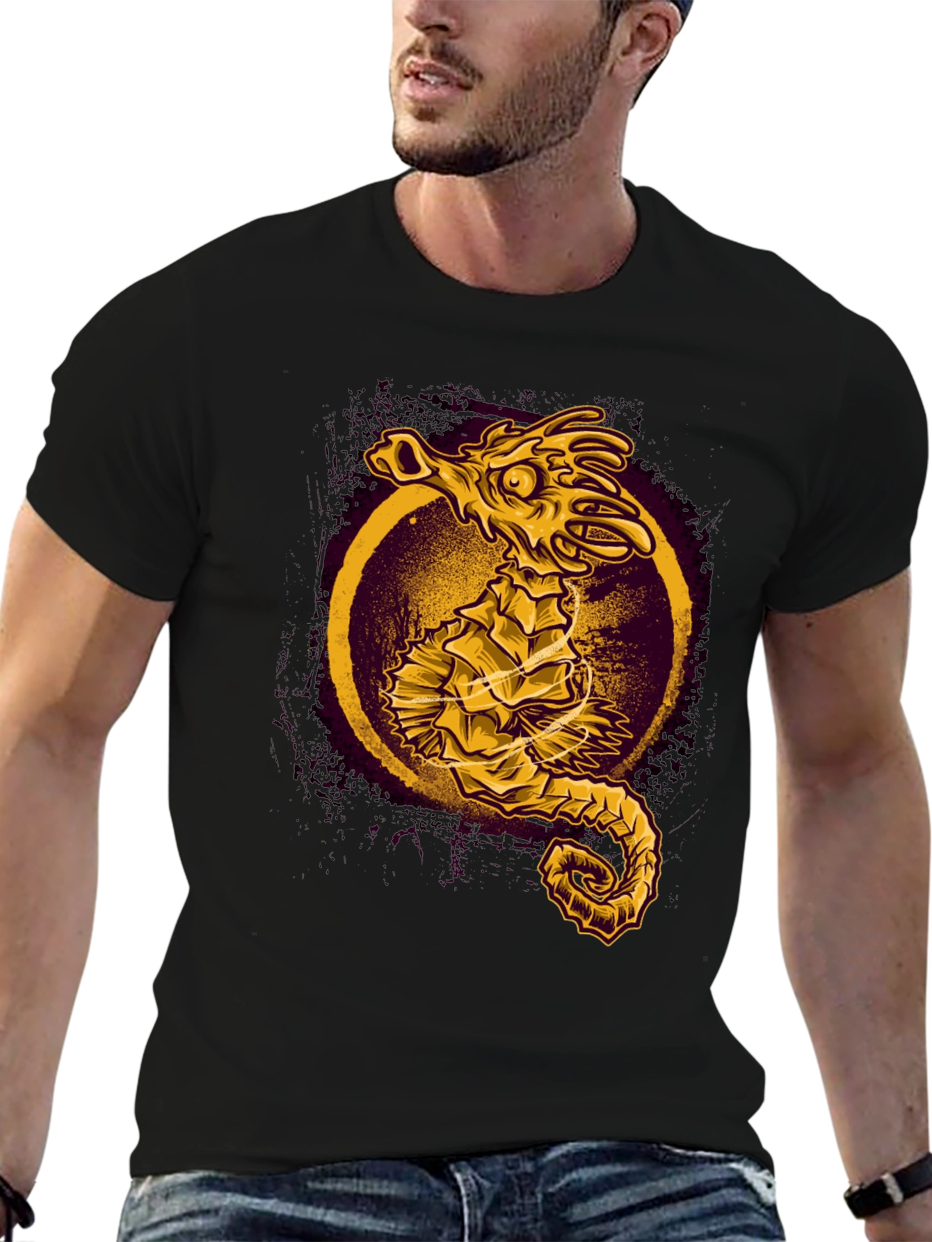 Sea Dragon Graphic Tee - Black Cotton Shirt