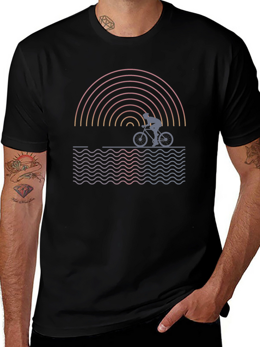 Cyclist Sunset Graphic T-Shirt - Black
