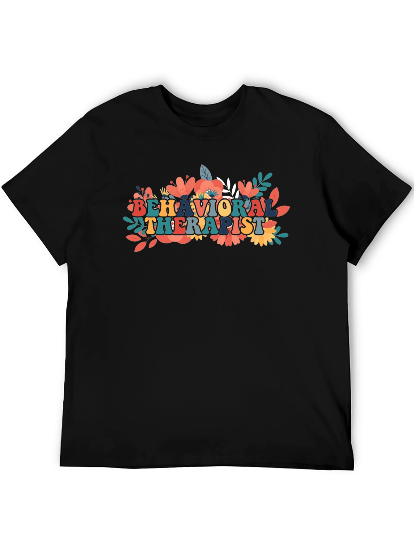 Behavioral Therapist Floral Design Black T-Shirt