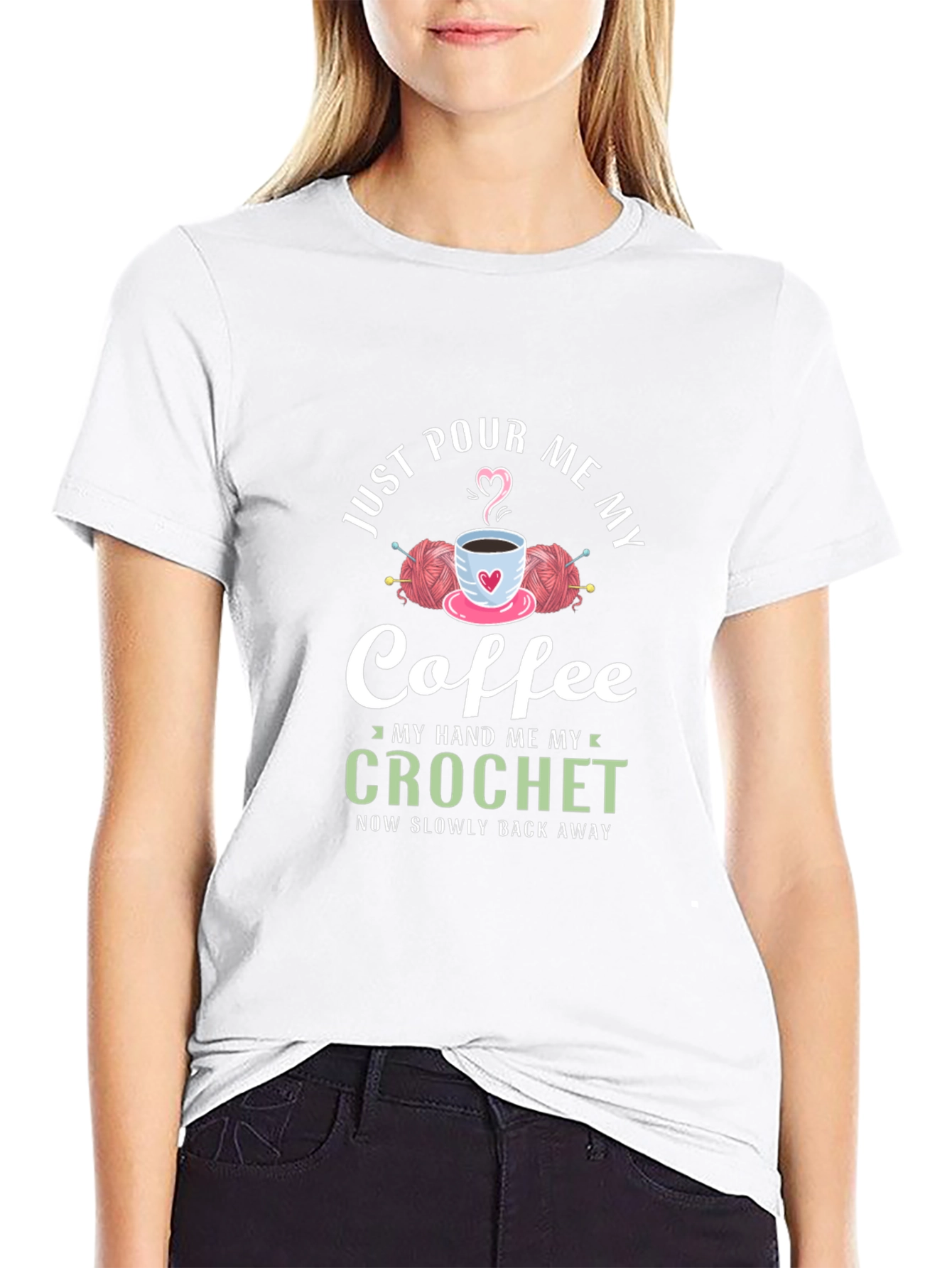 Just Pour Me My Coffee Crochet Graphic T-Shirt