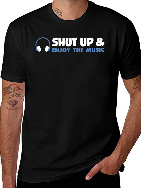 Shut Up & Enjoy the Music Graphic Tee - Soft Black Cotton