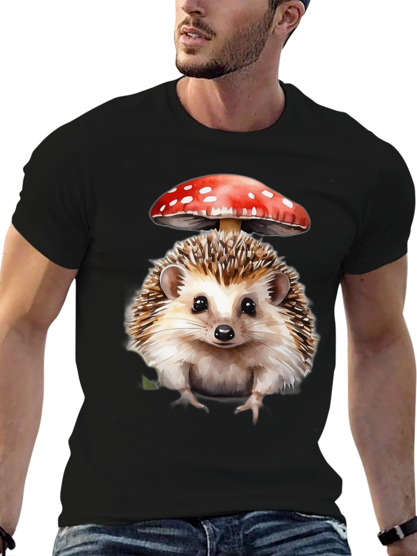 Hedgehog Mushroom Graphic Tee - Nature Lovers Shirt