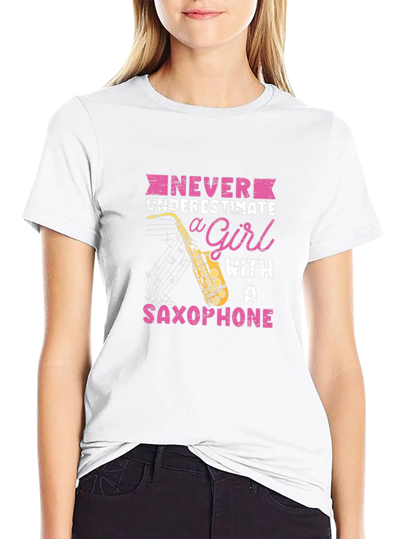 Saxophone Girl Graphic T-Shirt - Never Underestimate!