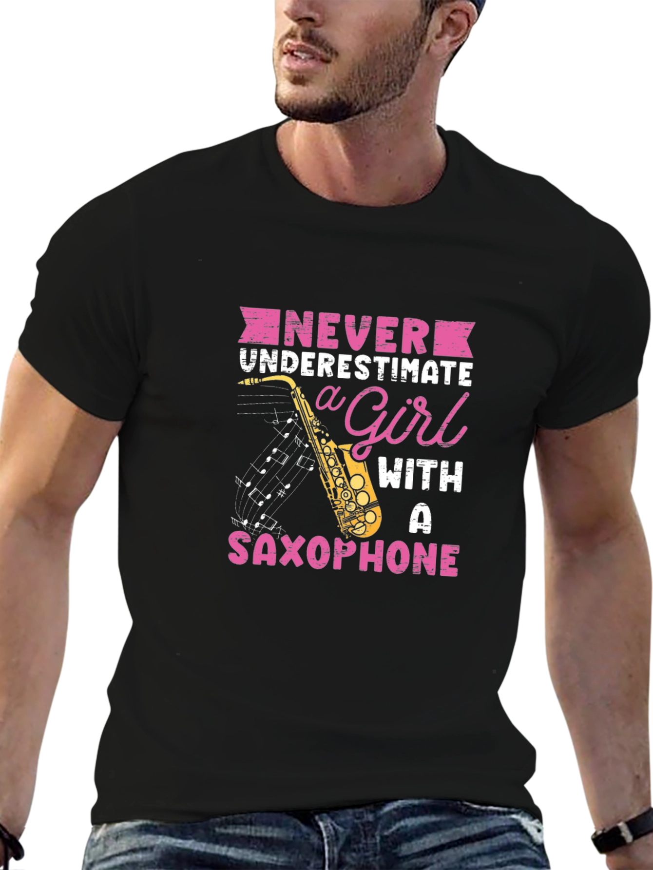 Saxophone Girl Graphic T-Shirt - Never Underestimate!