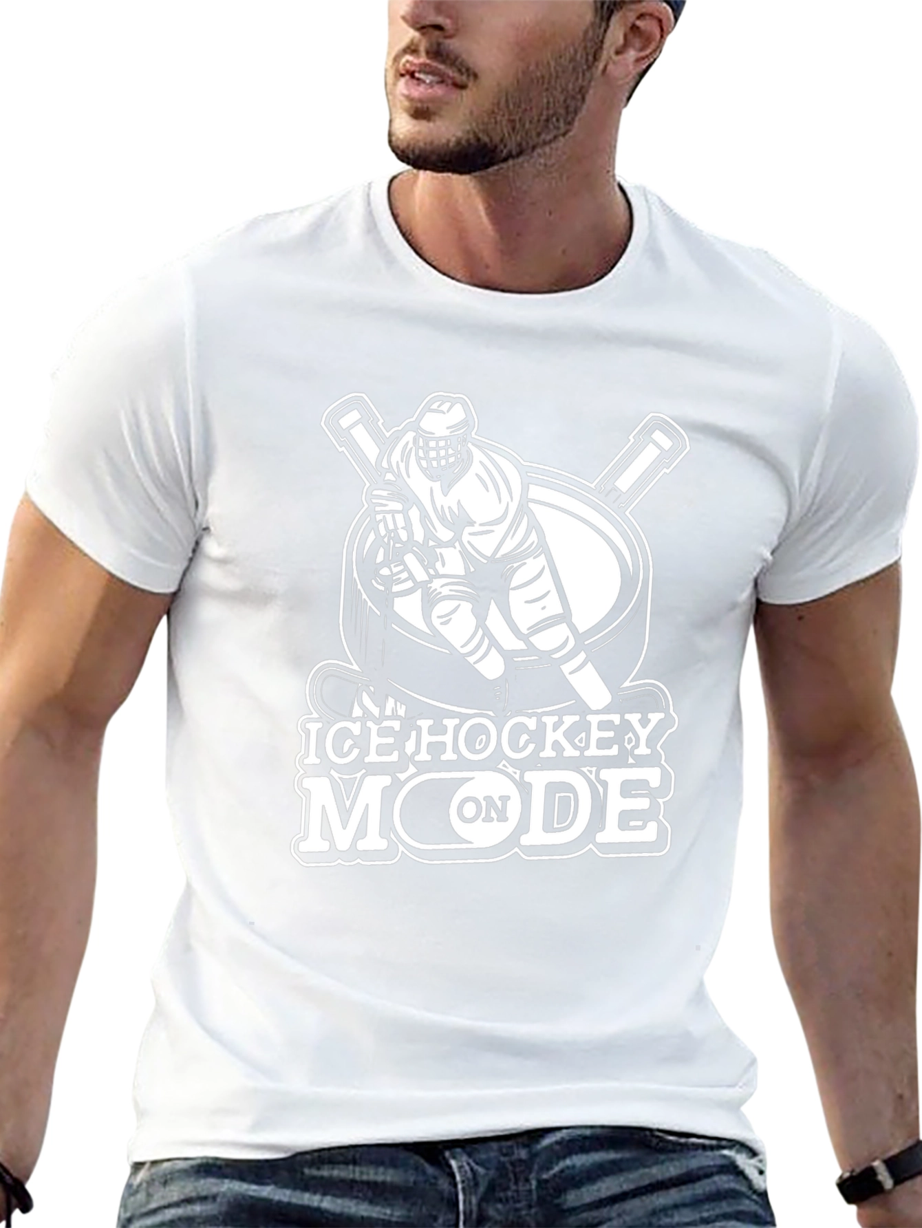 Ice Hockey Mode On Black T-Shirt