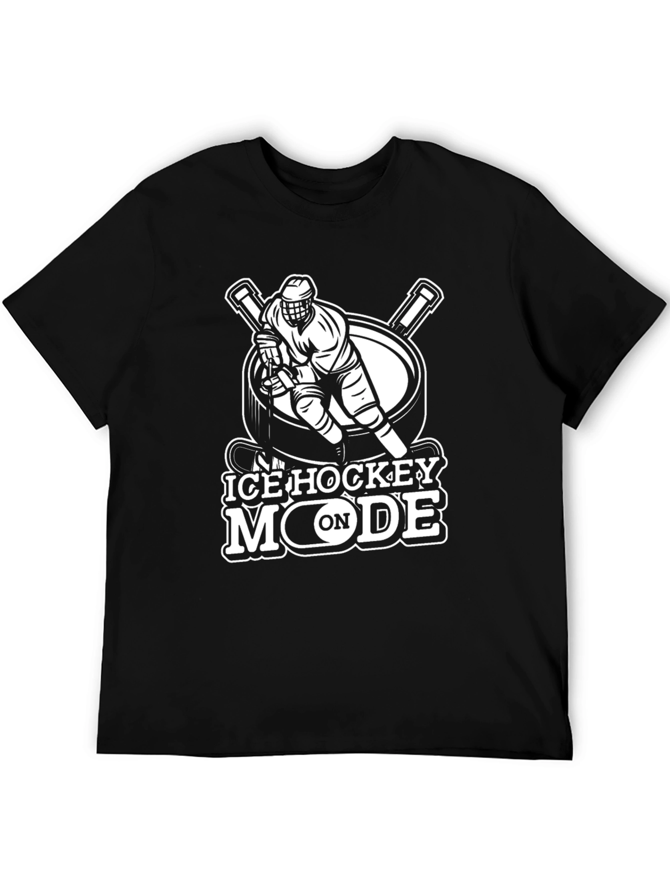 Ice Hockey Mode On Black T-Shirt