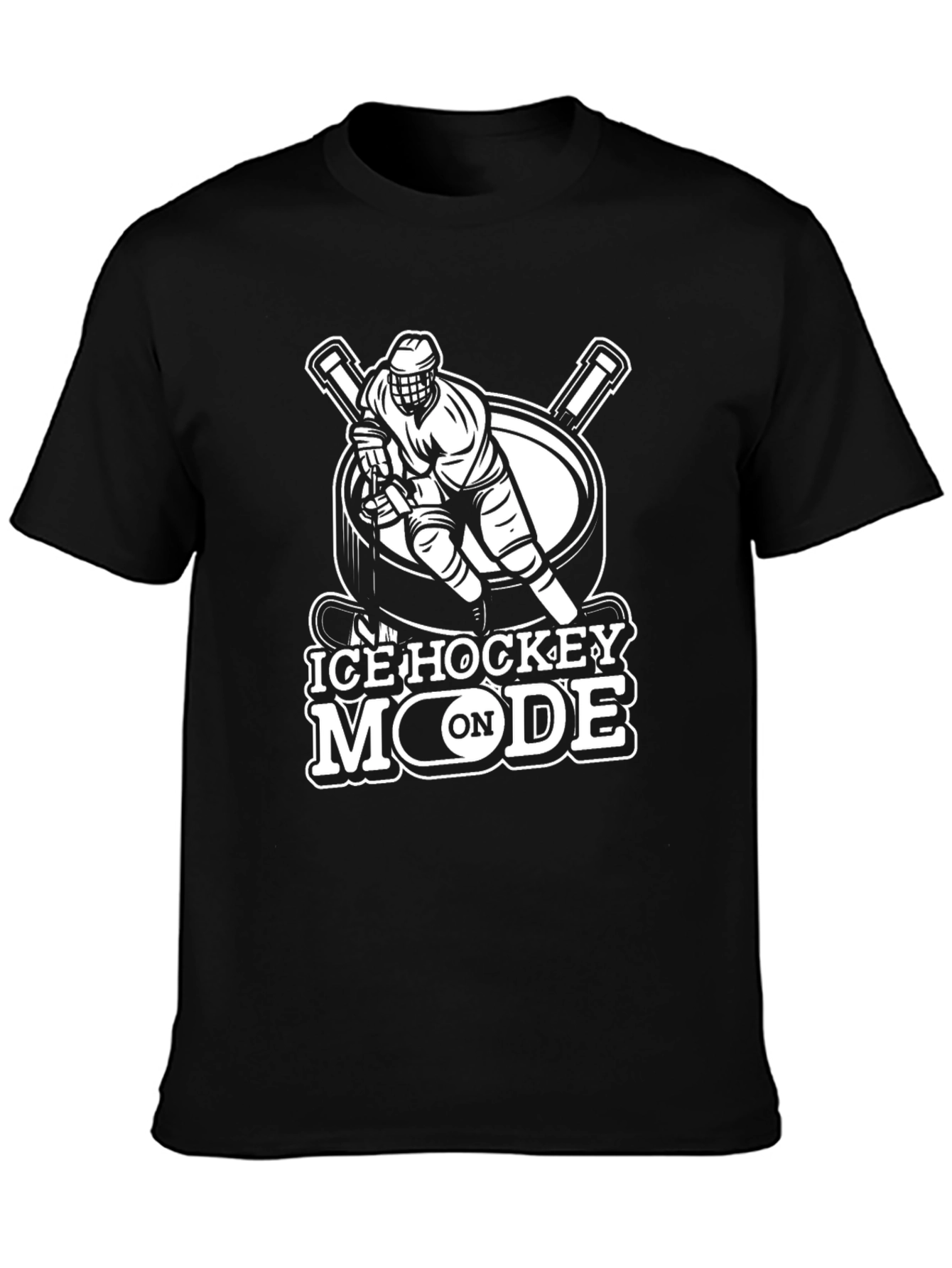 Ice Hockey Mode On Black T-Shirt