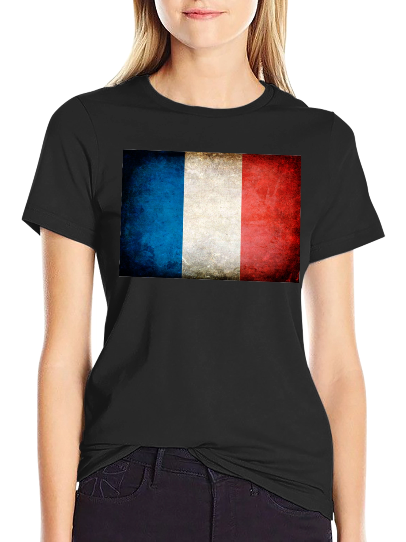 French Flag T-Shirt - Distressed Grunge Style