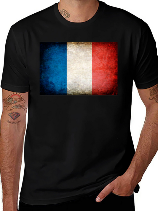 French Flag T-Shirt - Distressed Grunge Style