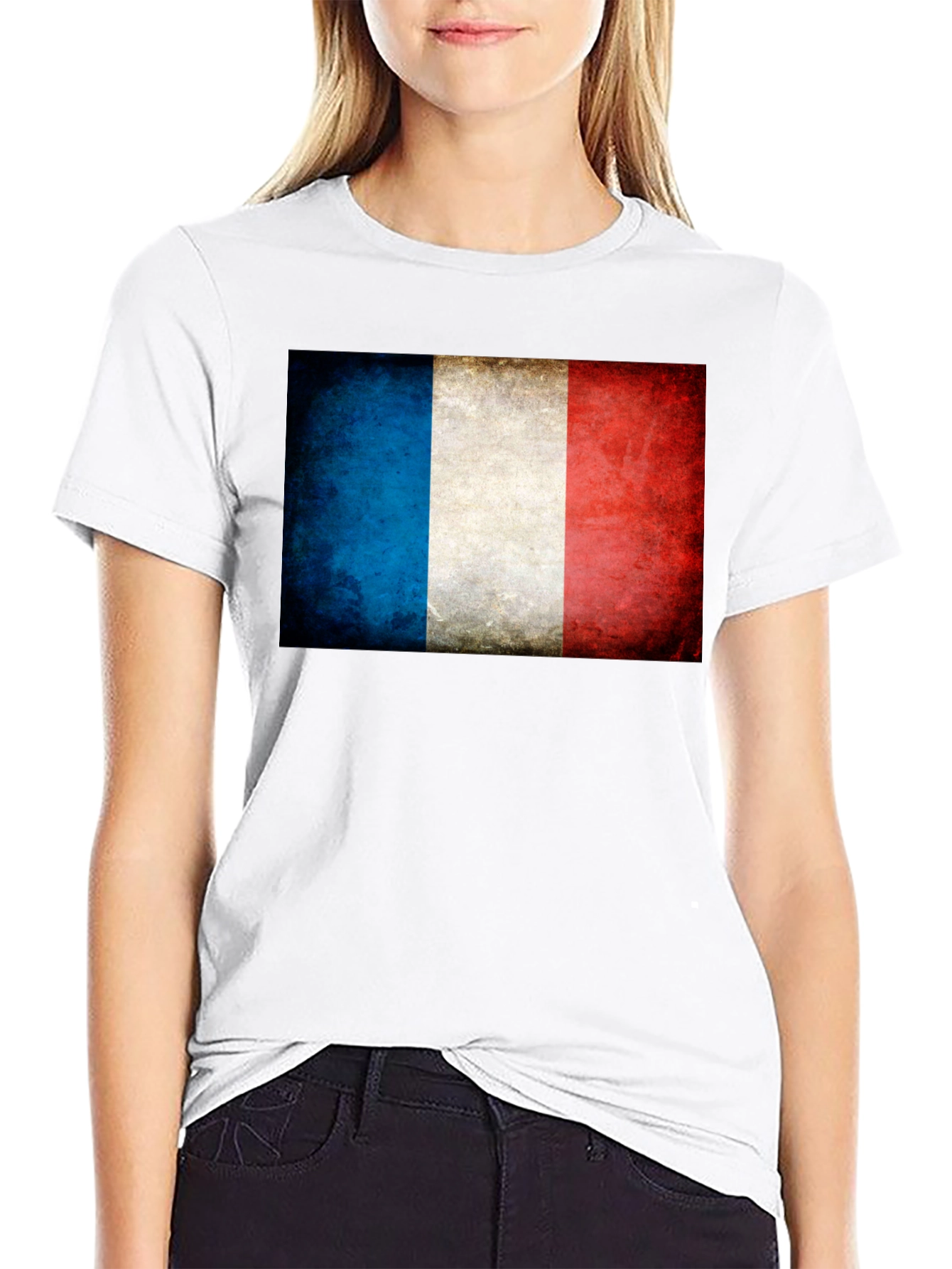 French Flag T-Shirt - Distressed Grunge Style