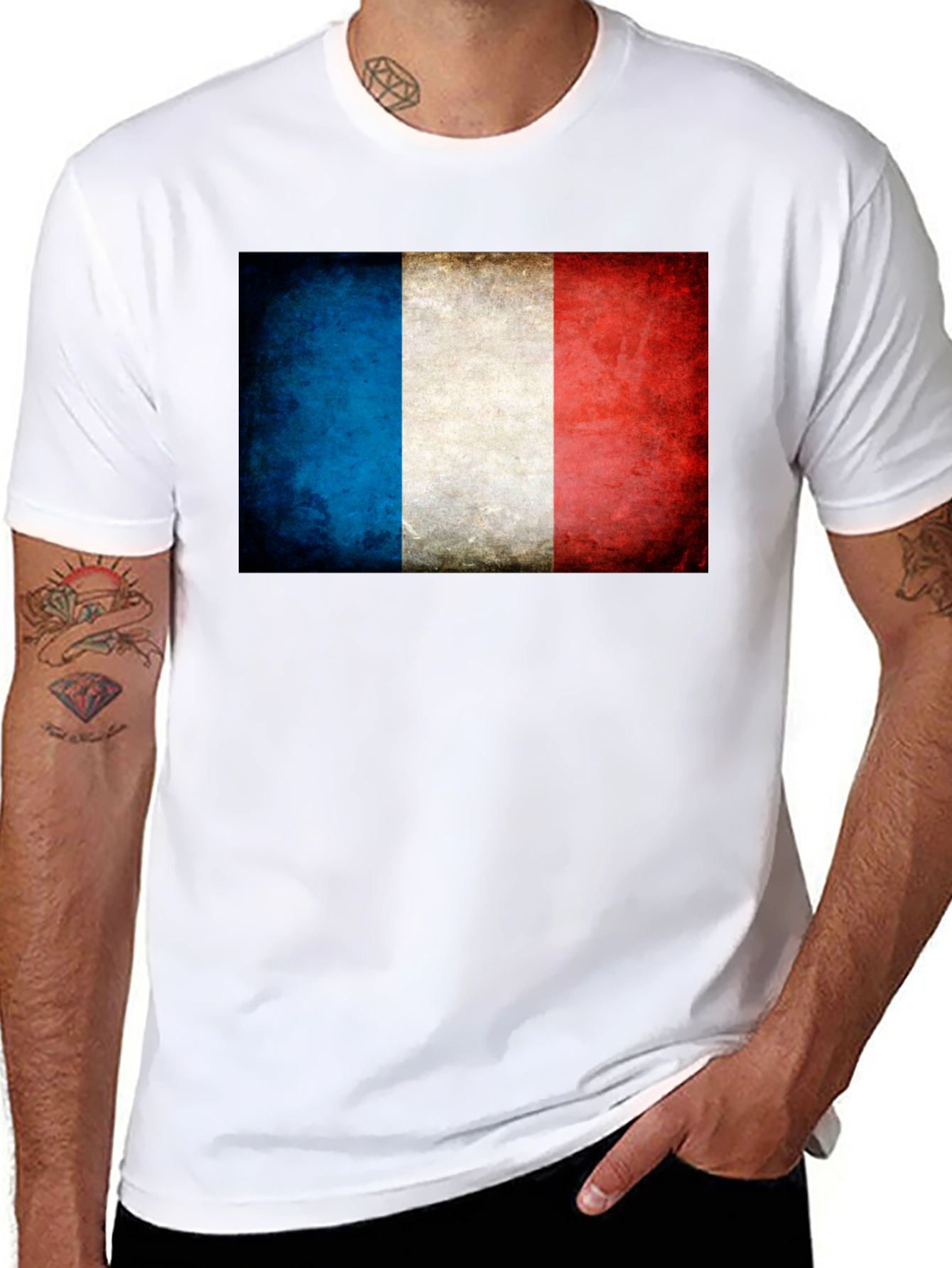 French Flag T-Shirt - Distressed Grunge Style