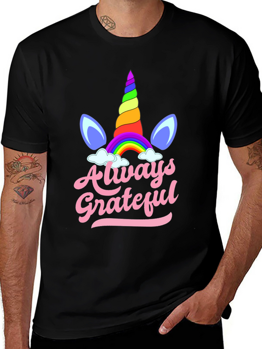 Always Grateful Unicorn Graphic Tee - Black