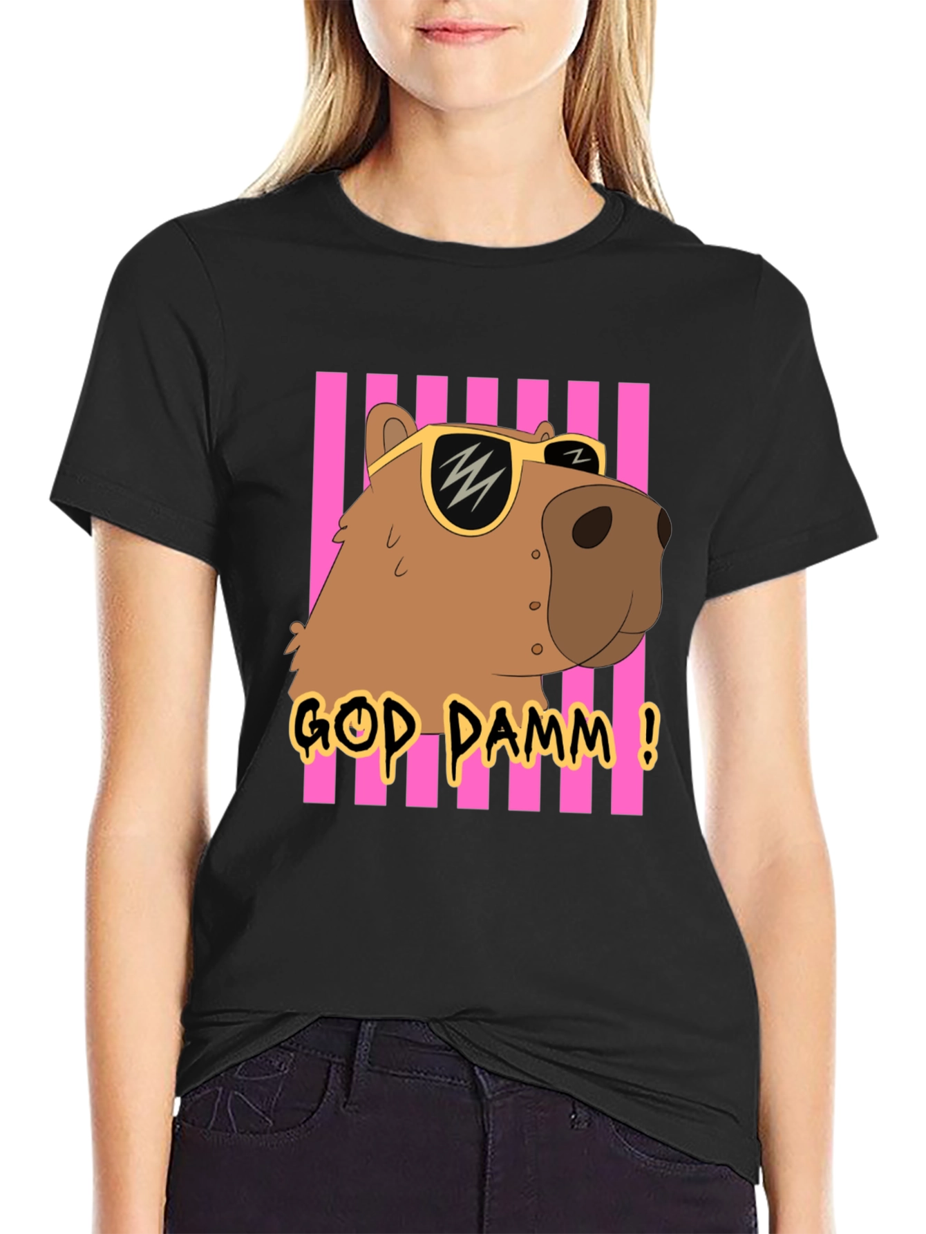 God Damm! Capybara T-Shirt - Cartoon Style