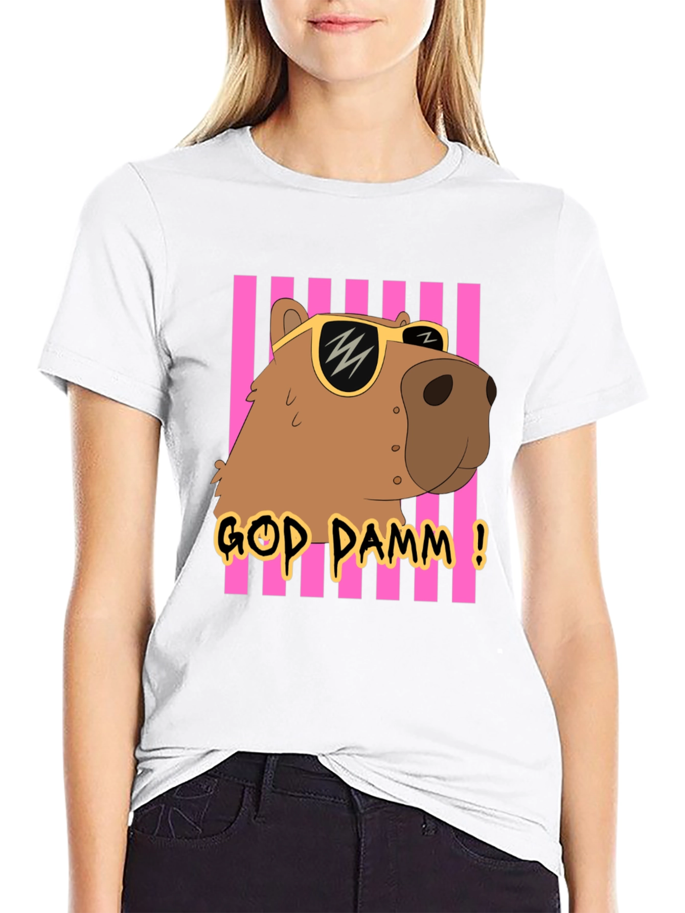 God Damm! Capybara T-Shirt - Cartoon Style