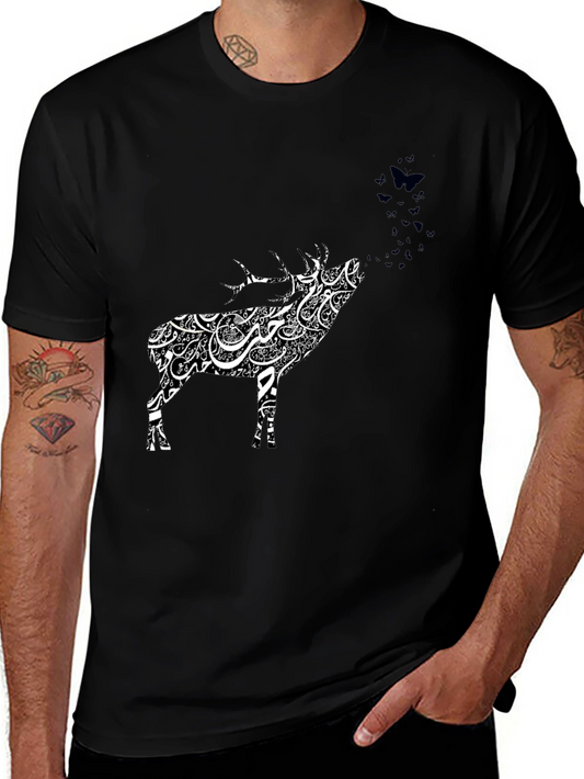 Deer Art Graphic Tee - Black