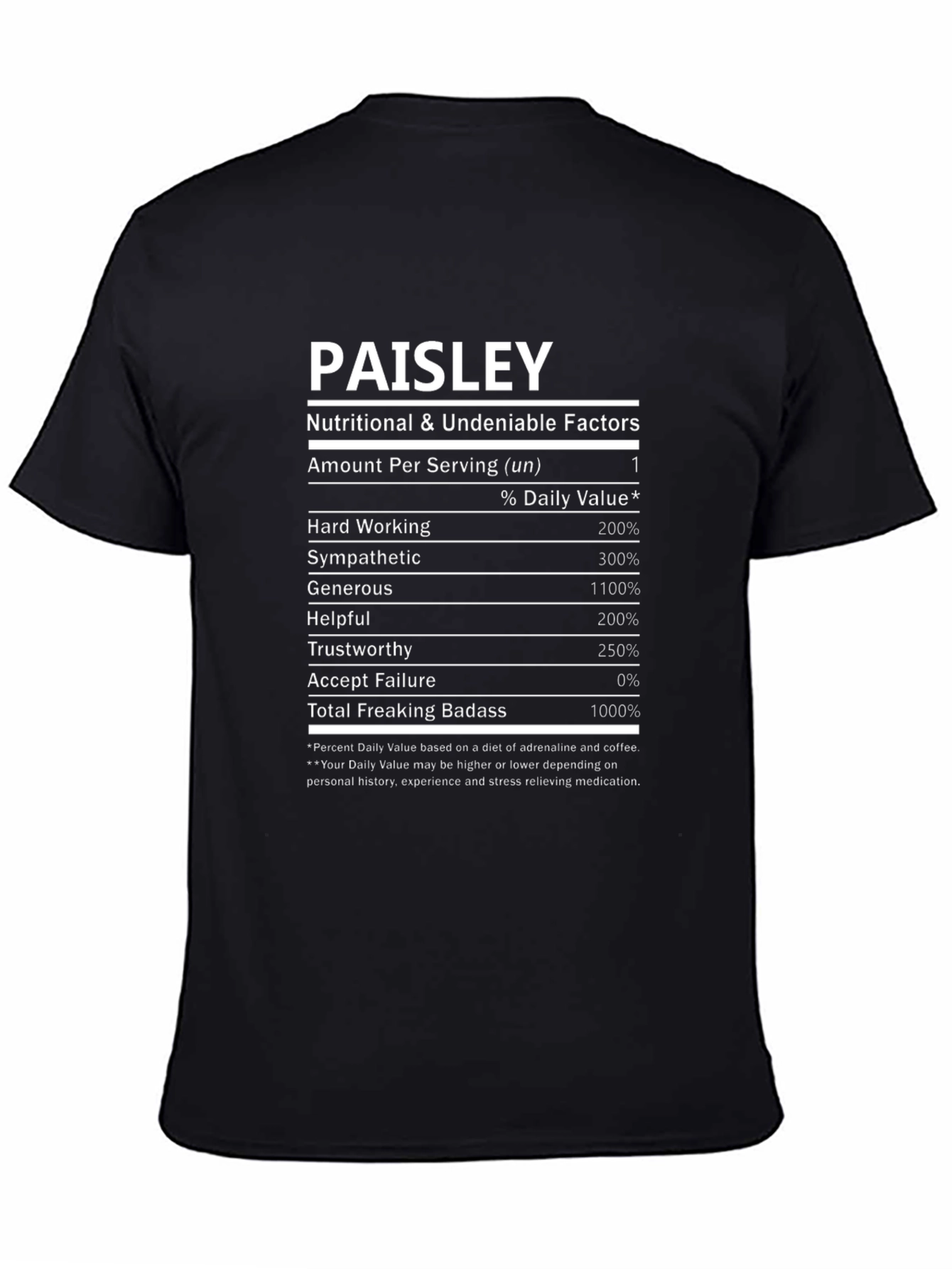 Paisley Nutritional Facts Novelty T-Shirt