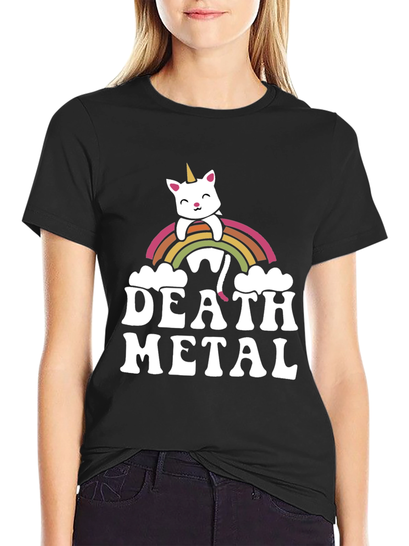 Death Metal Rainbow Unicorn Cat T-Shirt