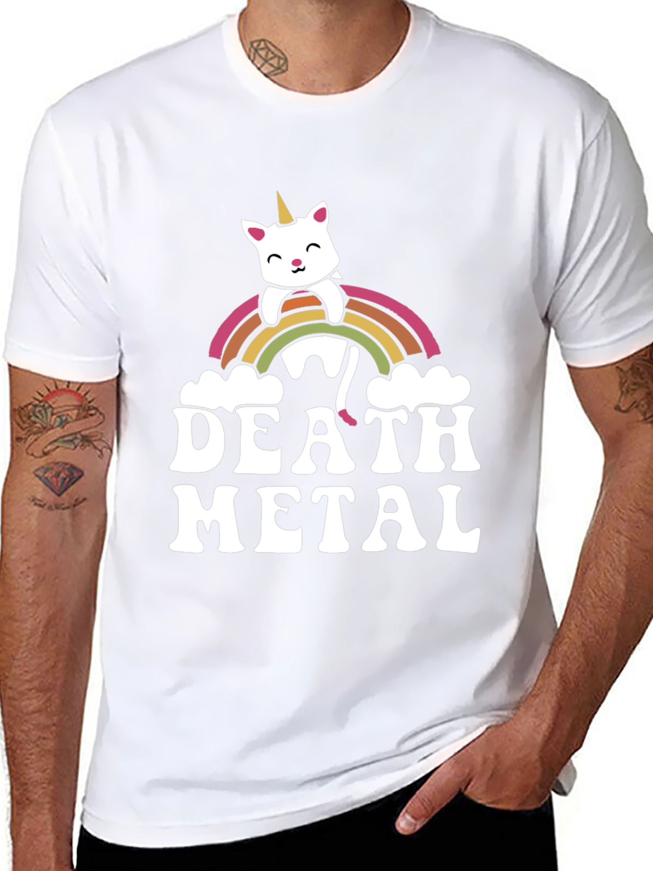 Death Metal Rainbow Unicorn Cat T-Shirt