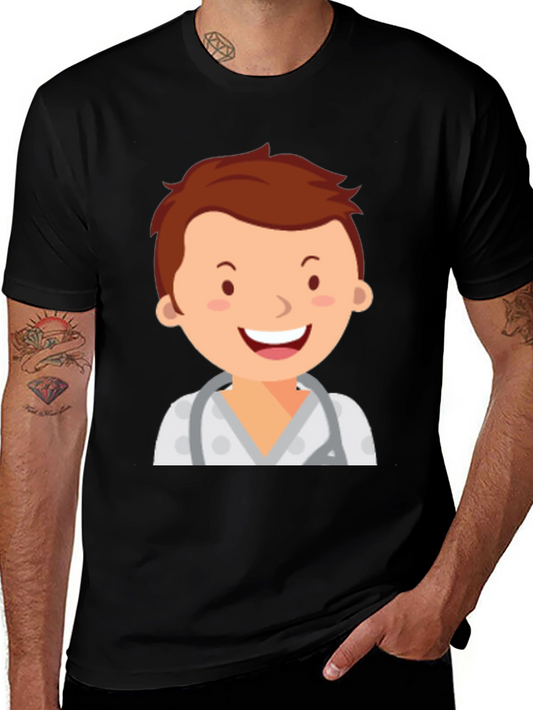 Cartoon Doctor Graphic T-Shirt - Black