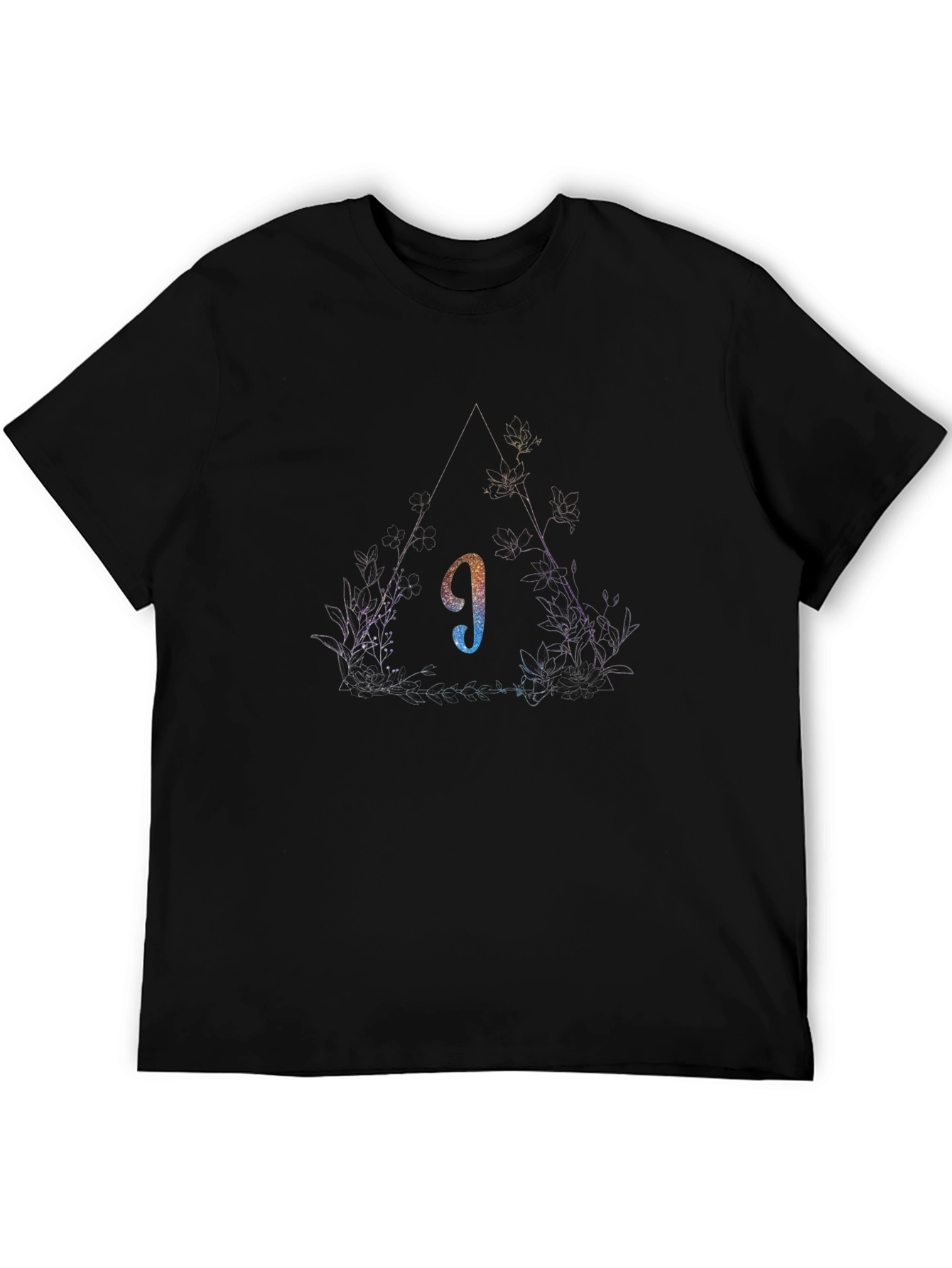 Mens Black Graphic Tee - Mystical Triangle Design
