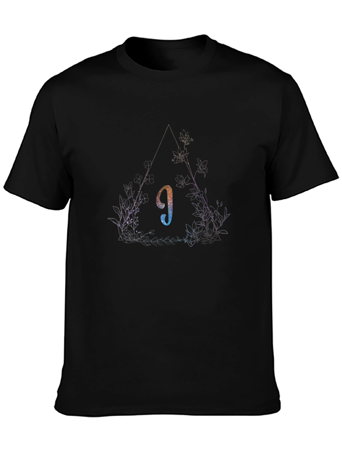 Mens Black Graphic Tee - Mystical Triangle Design