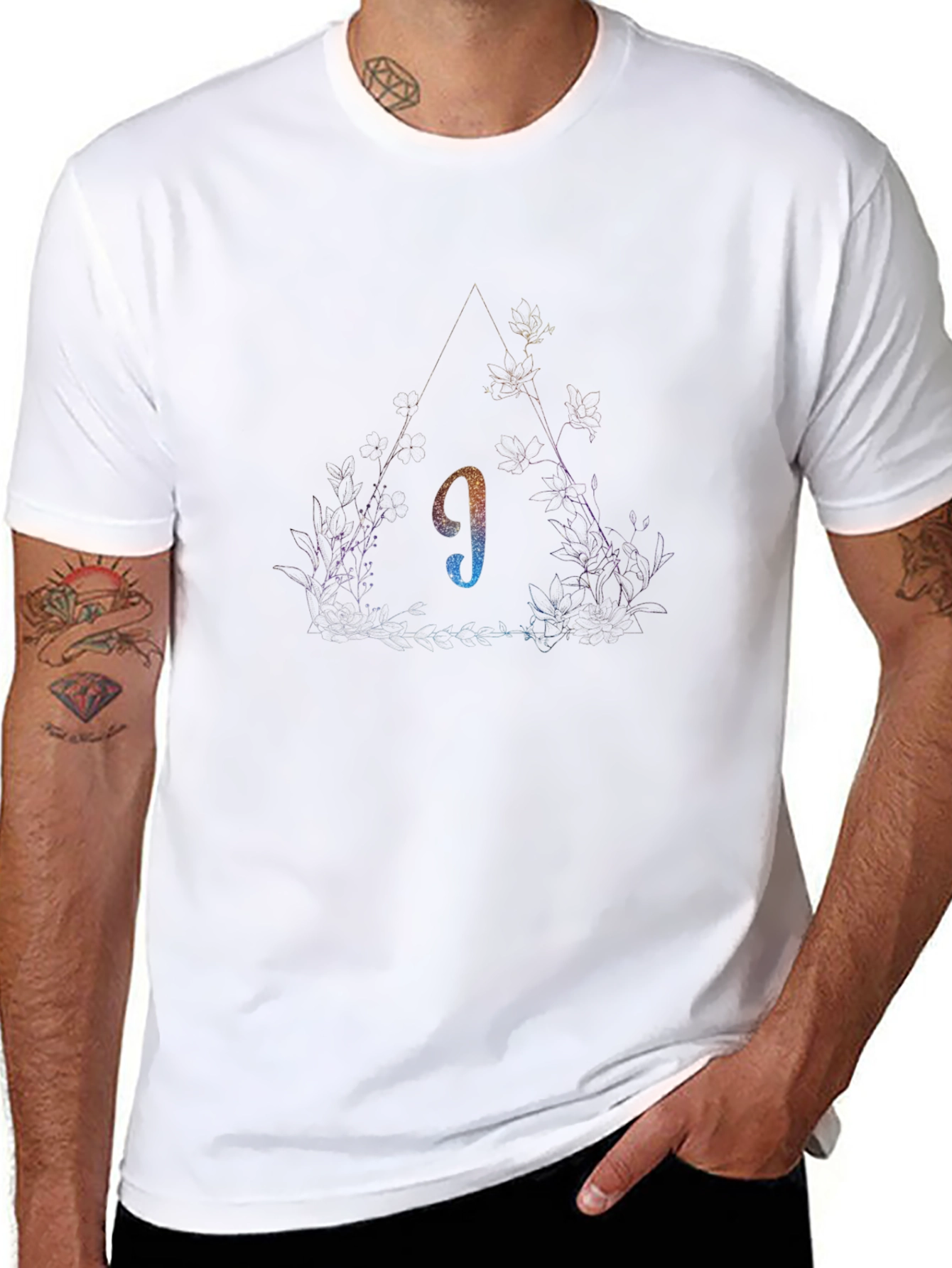 Mens Black Graphic Tee - Mystical Triangle Design