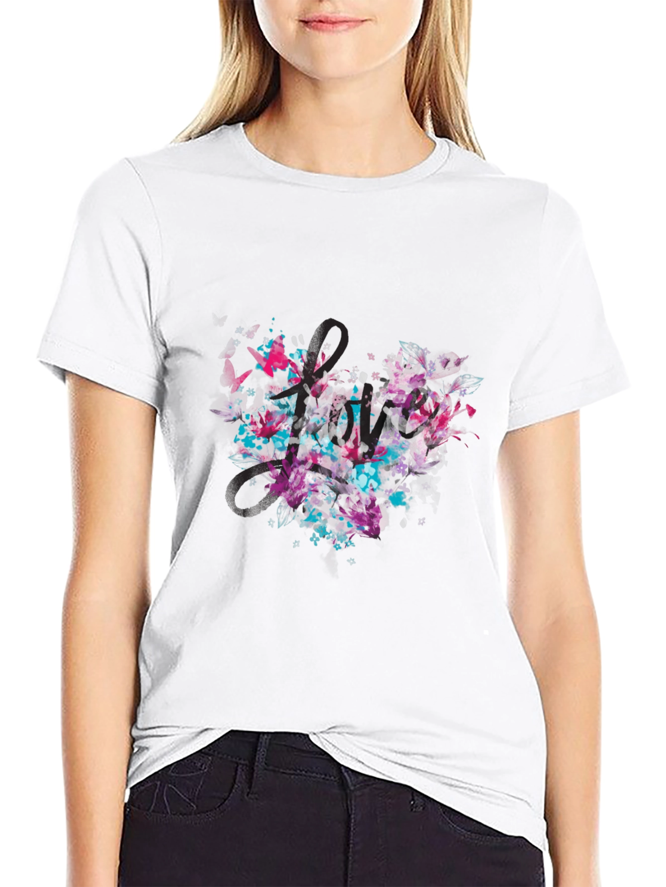 Abstract Heart Graphic Tee - Black Casual T-Shirt