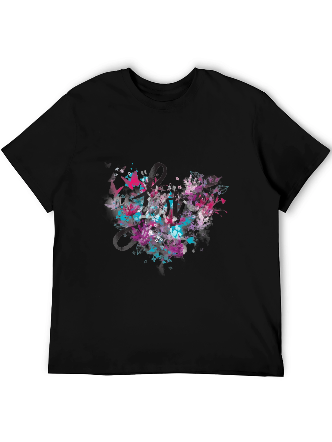 Abstract Heart Graphic Tee - Black Casual T-Shirt
