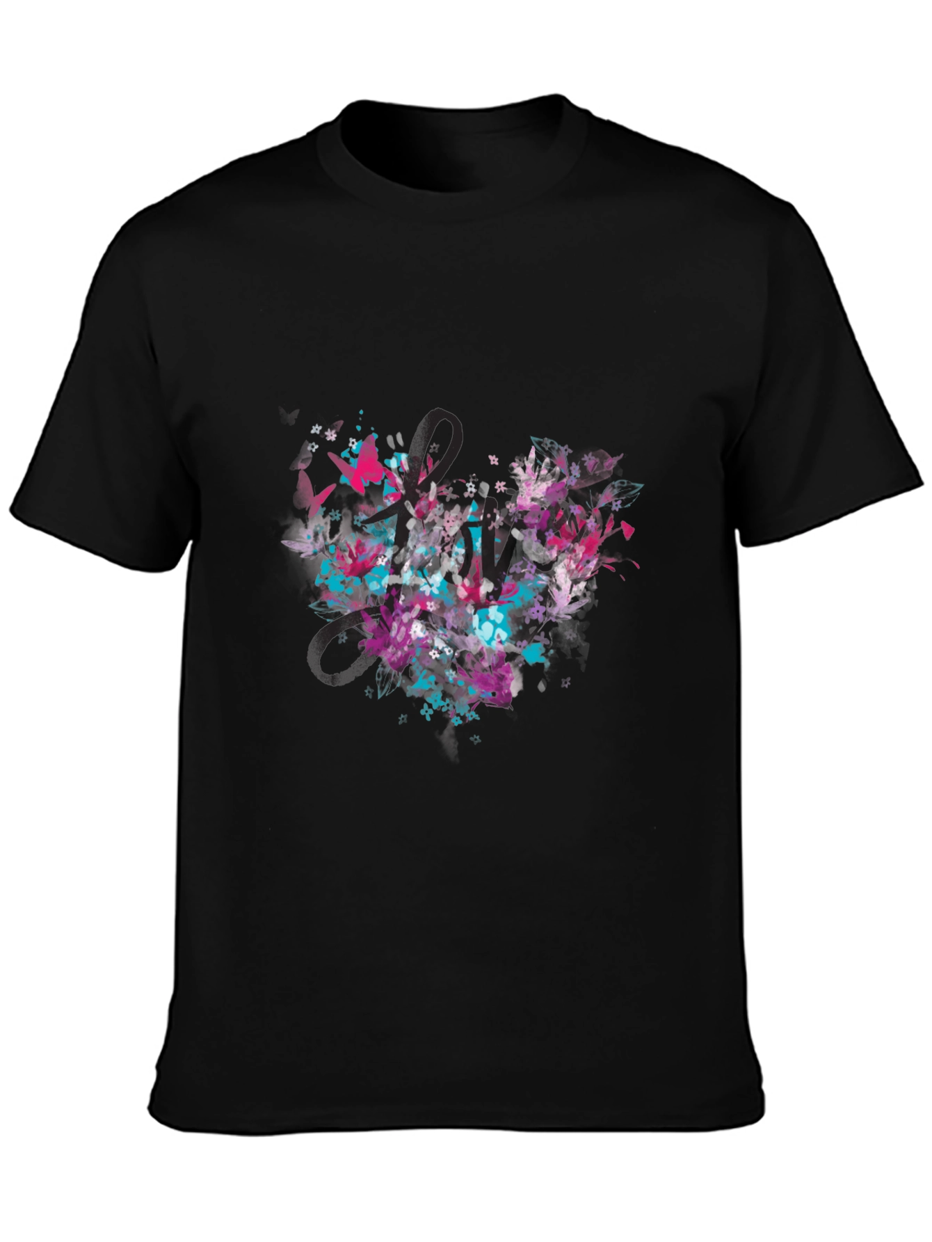 Abstract Heart Graphic Tee - Black Casual T-Shirt