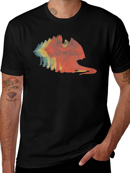 Retro Dragon Graphic Tee - Soft Black Cotton