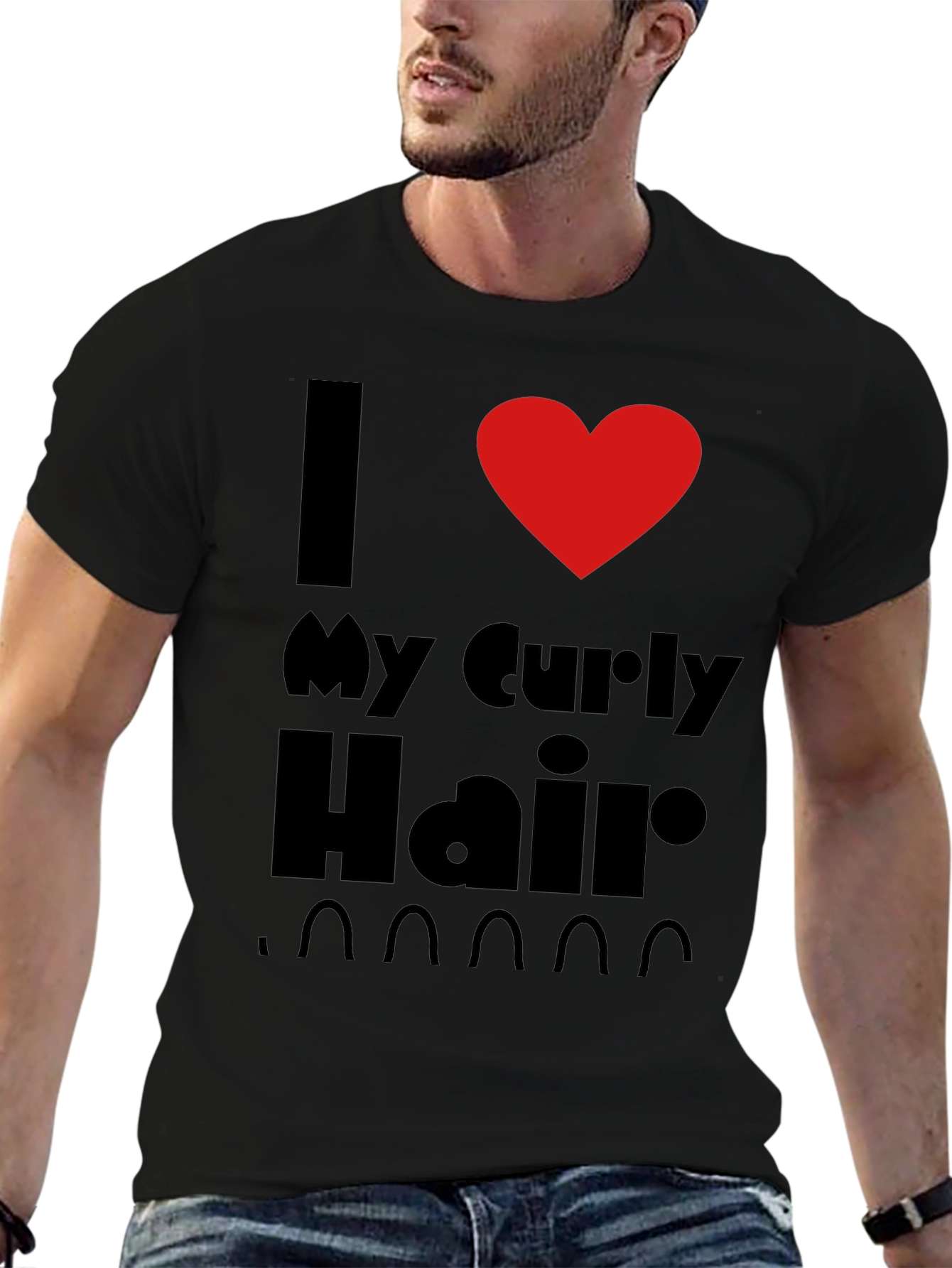 I Heart My Curly Hair Graphic Tee - Black