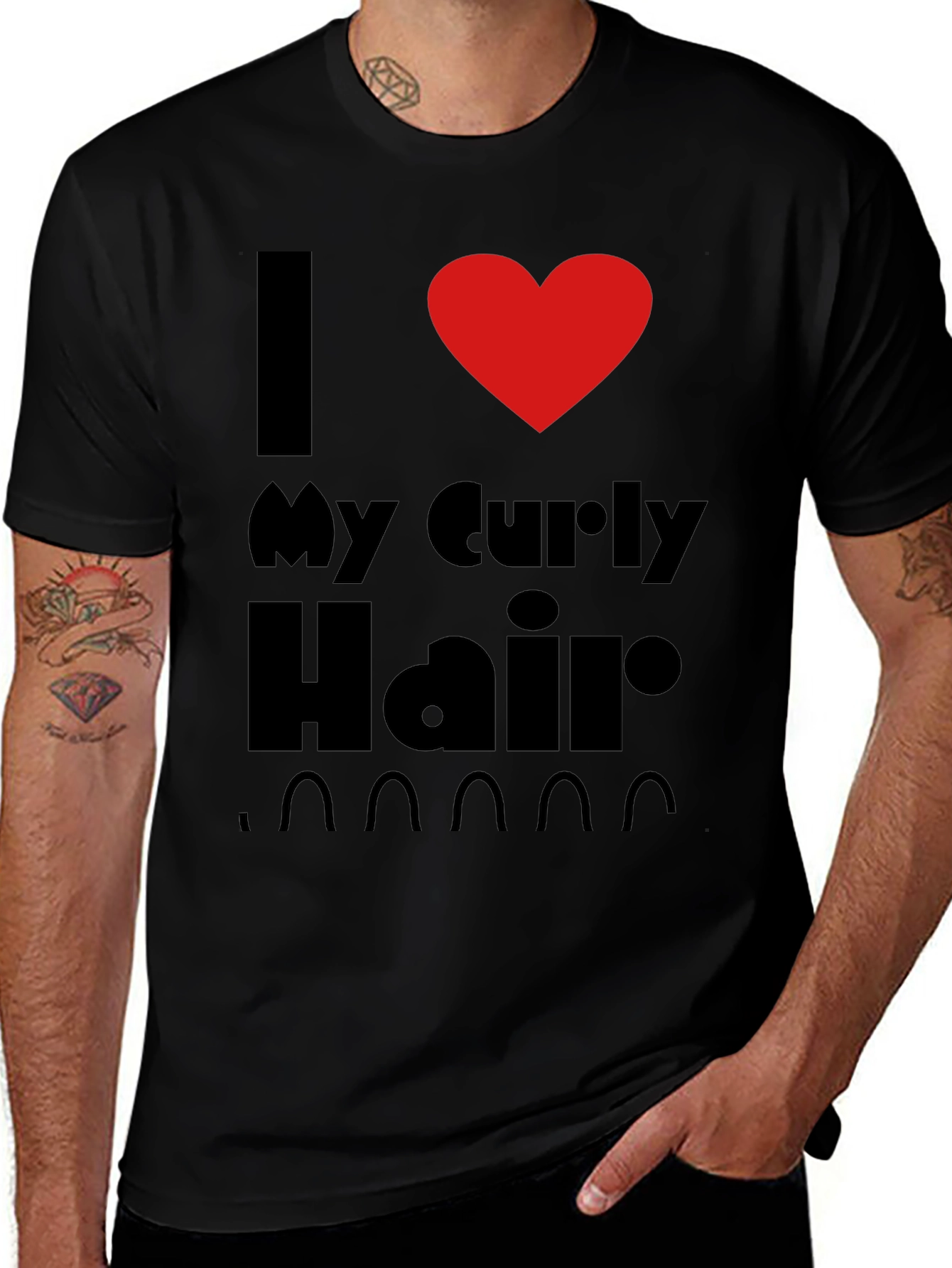 I Heart My Curly Hair Graphic Tee - Black