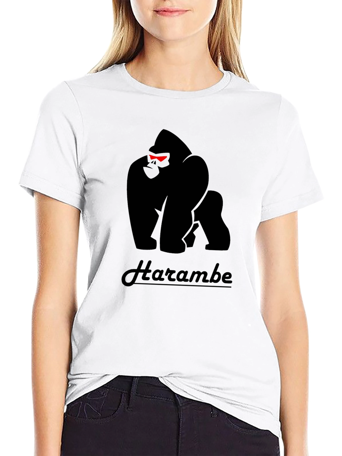 Harambe Gorilla Graphic T-Shirt - Black Crew Neck