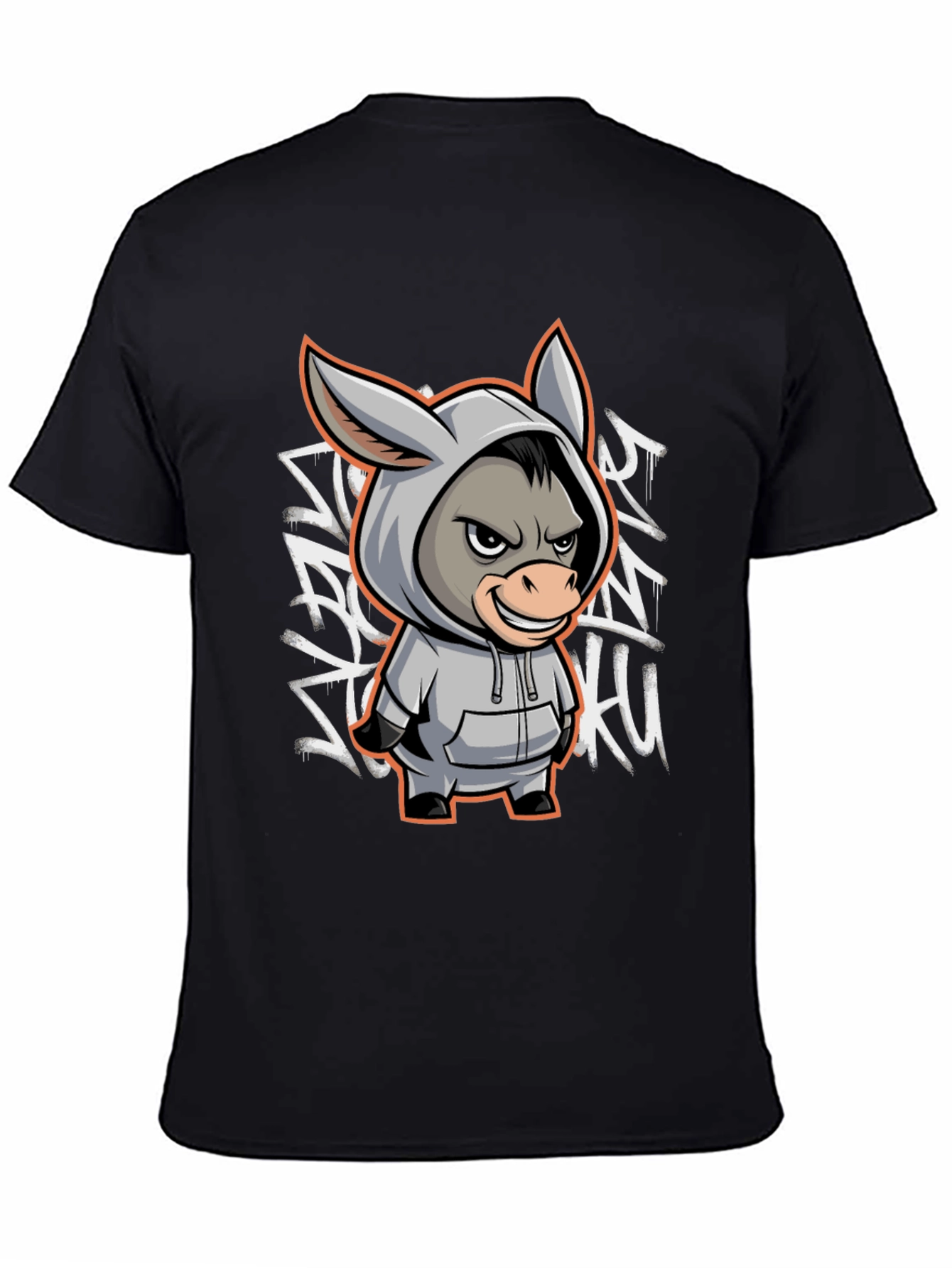 Black T-Shirt with Cartoon Donkey Graphic