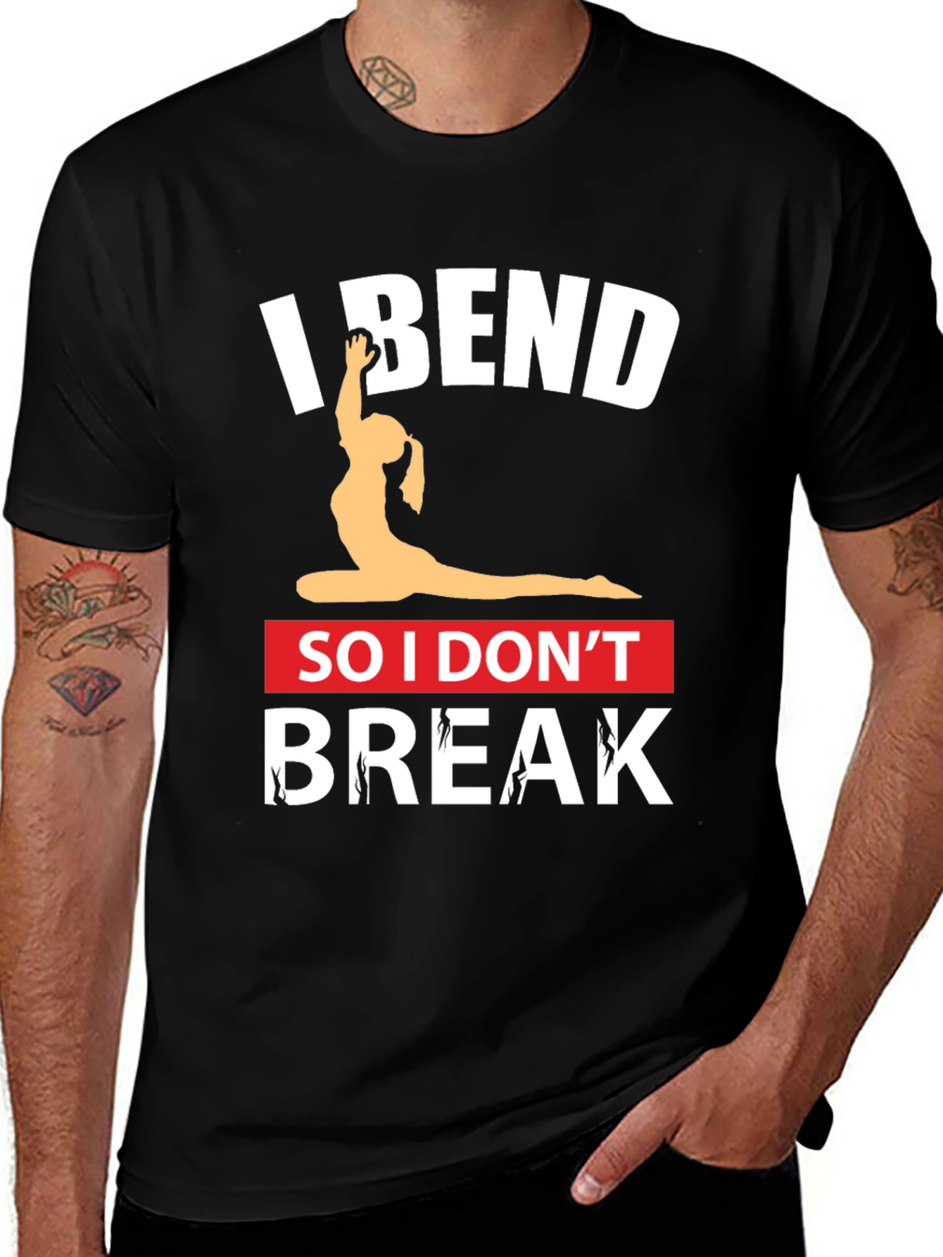 I Bend So I Dont Break Black Yoga T-Shirt