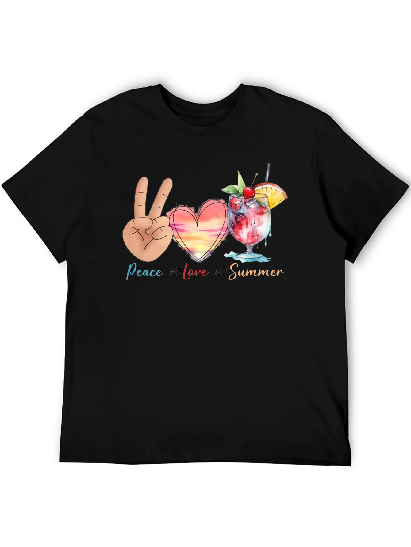 Peace Love Summer Graphic T-Shirt - Black