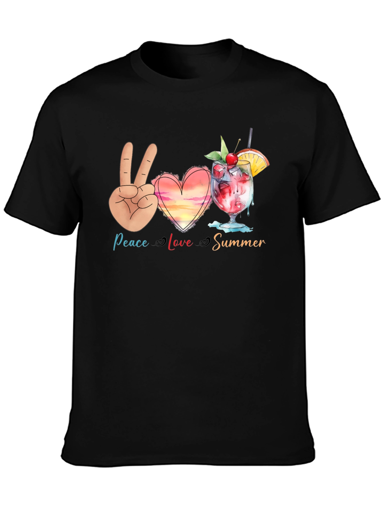 Peace Love Summer Graphic T-Shirt - Black