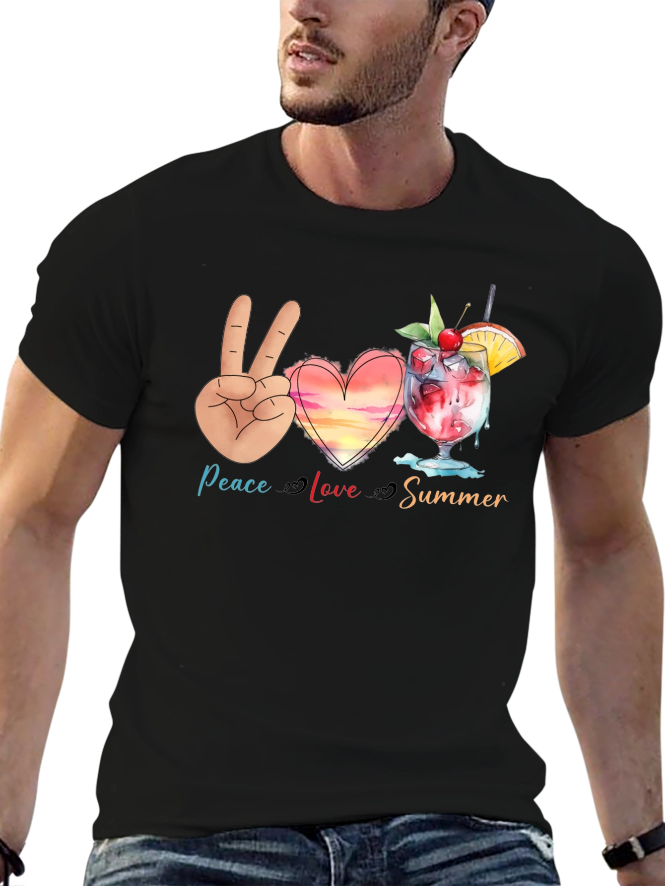 Peace Love Summer Graphic T-Shirt - Black
